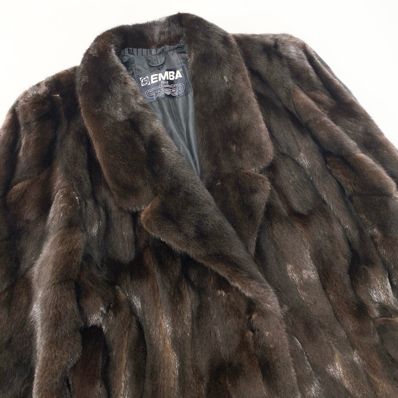 57c2 EMBA エンバ BLACKGLAMA ブラックグラマ 斜め段 マホガニーミンク ロングコート F ブラウン 最高級本毛皮 Mink Fur Long Coatt18r