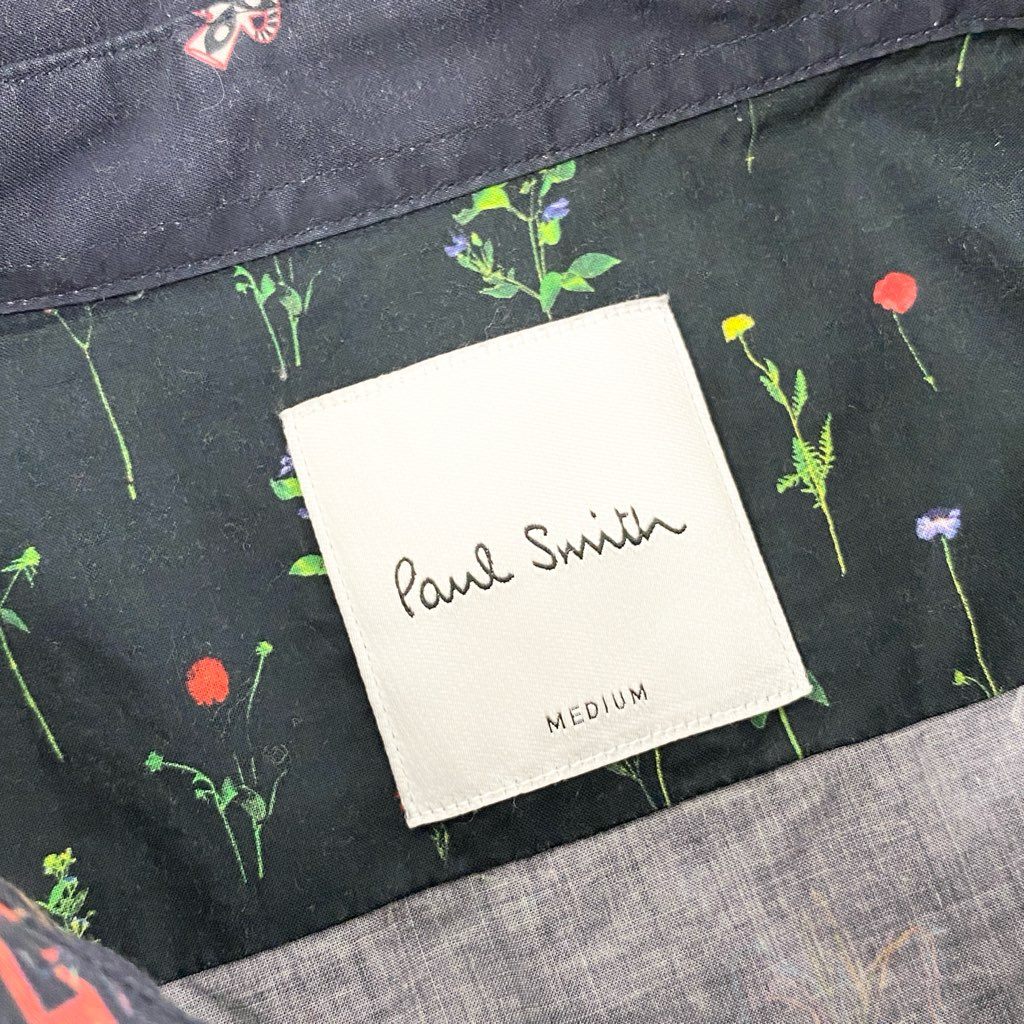 67a12 Paul Smith ポールスミス  ロングスリーブシャツ コットンシャツ 総柄プリント 薄手 メンズ 紳士服 PF-WR-45089 M ネイビー 綿100％u02t