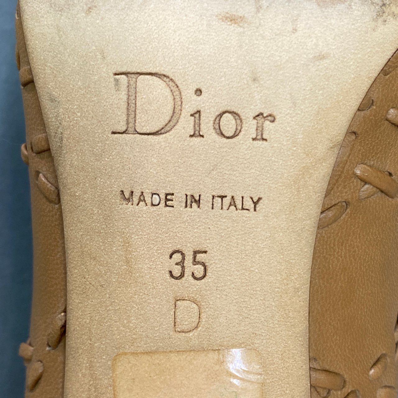 6a10 Christian Dior クリスチャンディオール DCチャームリボン レザーパンプス 35 キャメル Leather イタリア製 シューズ 編み込み