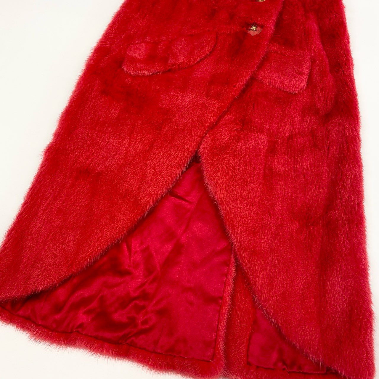 20k2《超希少》 Pellicce Moda ペリーチェモーダ 染めミンク チューブトップ ワンピース レッド 最高級本毛皮 MINK FUR ドレスt18r