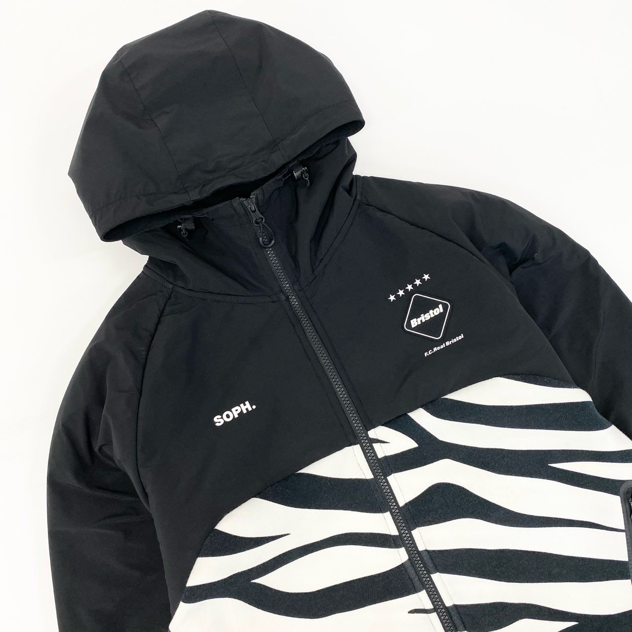 6k1 F.C.Real Bristol エフシーレアルブリストル 23AW VENTILATION HOODIE ベンチレーションフーディ ジャケット パーカー FCRB-232037 Mサイズ ブラック ホワイト ゼブラ メンズo07t