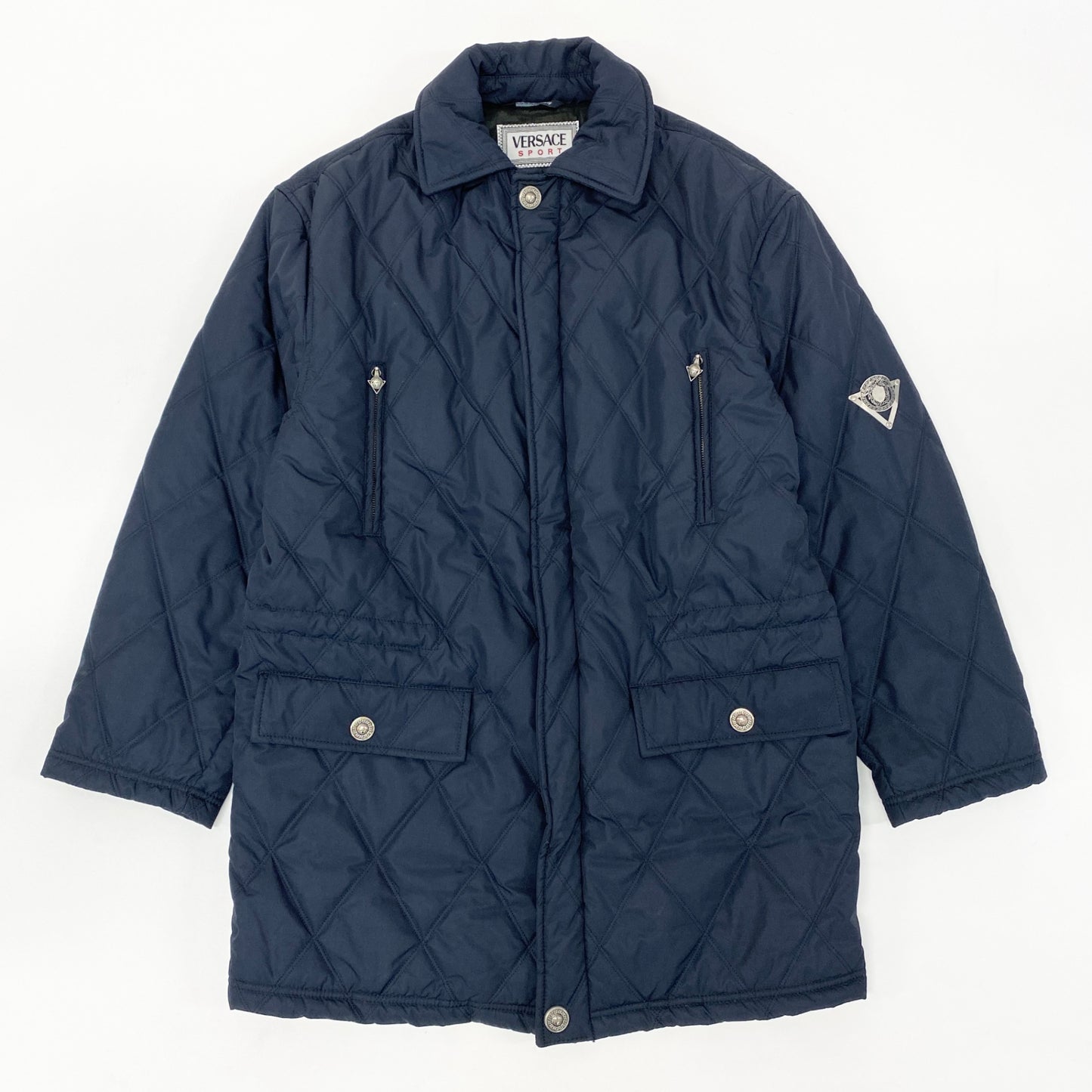 17k9 VERSACE ヴェルサーチ  イタリア製 メデューサボタン キルティング 中綿コート ジャケット 50 Lサイズ相当 ネイビー メンズo07t