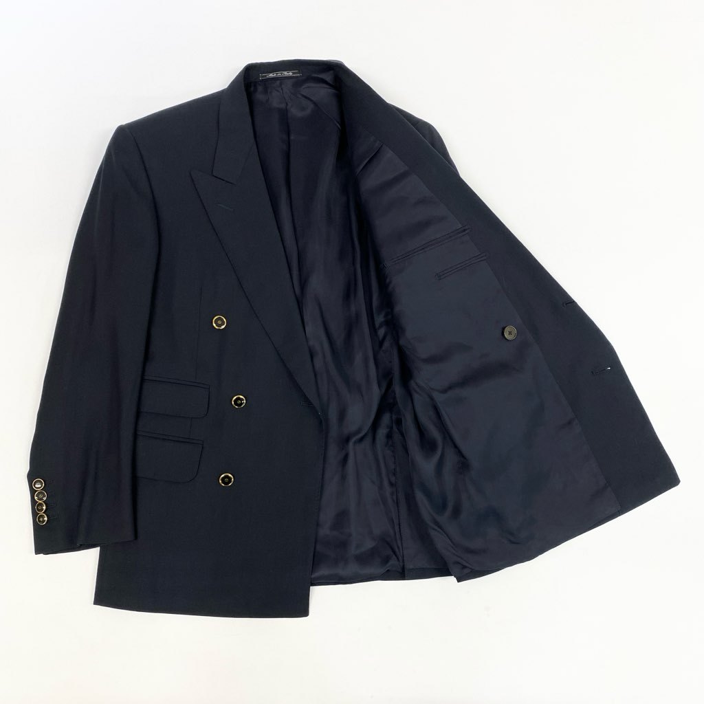 62l24 dunhill ダンヒル テーラードジャケット ダブルプレスト ウールジャケット 46サイズ ネイビー ウール100％ メンズo07t