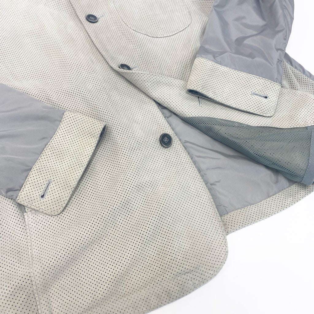 40l25 EMMETI エンメティ パンチングレザー ジャケット シャツ ナイロン 異素材 山羊革 46サイズ アイボリー グレー メンズo07t