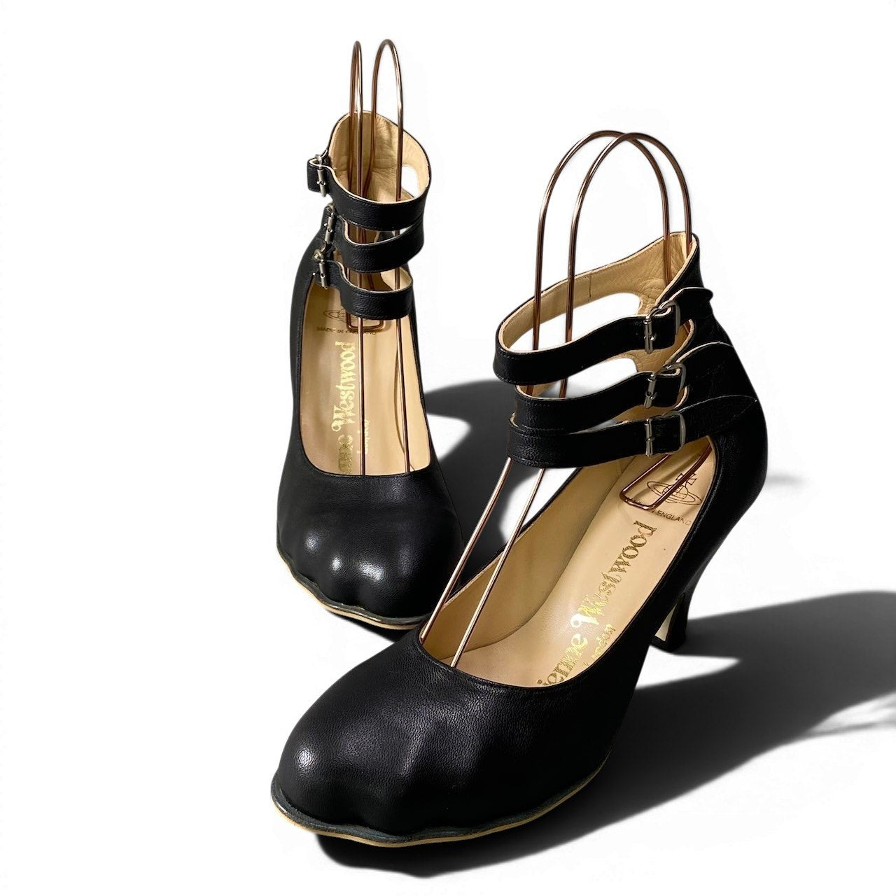 1f10 Vivienne Westwood ヴィヴィアンウエストウッド アンクルストラップ ヒールパンプス アニマルトゥ 英国製 サイズ6 ブラック レディース 女性靴u02t