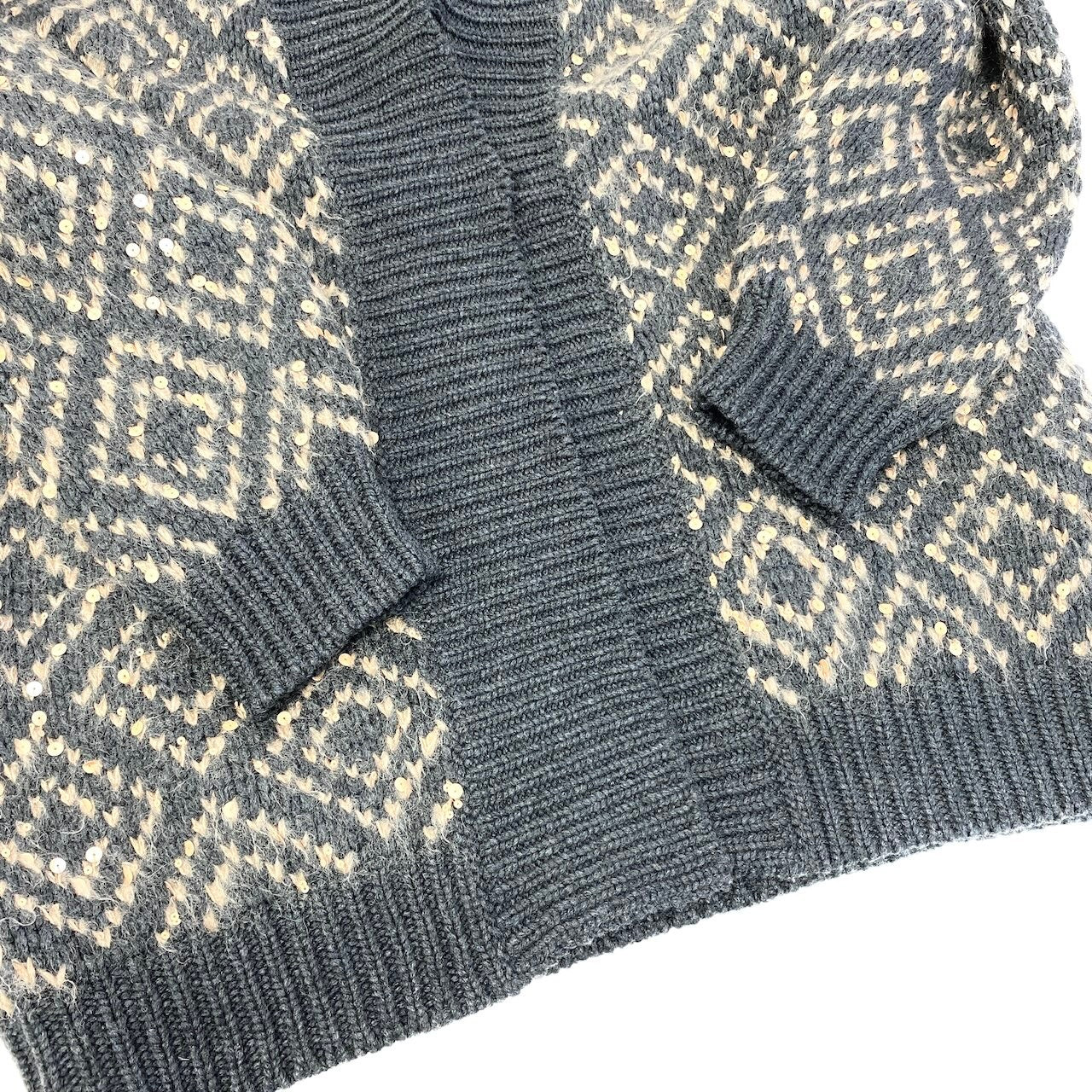 27e11 【美品】BRUNELLO CUCINELLI ブルネロクチネリ ニットカーディガン Vネック スパンコール ジオメトリックパターン イタリア製 XXSサイズ グレー オレンジ レディース 女性用u02t