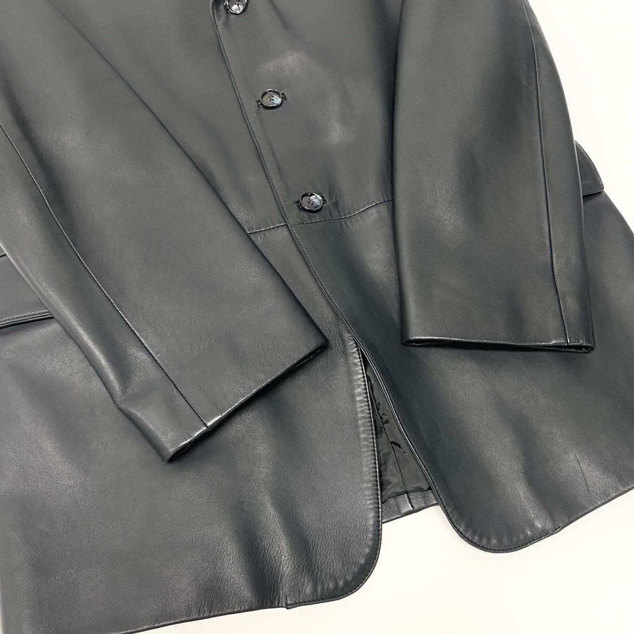 54b23 LOEWE ロエベ レザーテーラードジャケット レザージャケット アウター H1F7080EL 48サイズ ブラック ラムレザー 羊革 メンズo07t