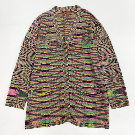 75j29 《美品》MISSONI ミッソーニ ニットカーディガン カシミヤ ボーダー Vネック イタリア製 72サイズ マルチカラー レディースu02t