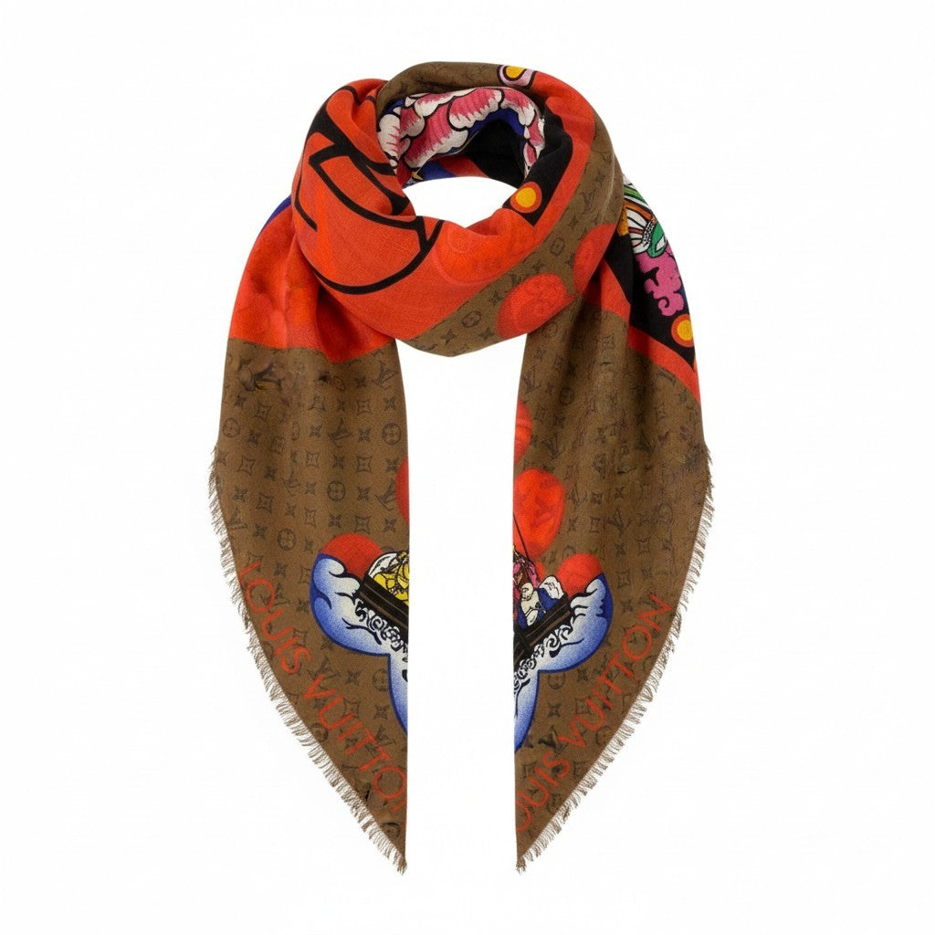 Ⅼ2 LOUIS VUITTON ルイヴィトン モノグラム エトール カブキ スティッカー 大判ストール カシミヤシルク MP1941 ベージュ ユニセックスk02i