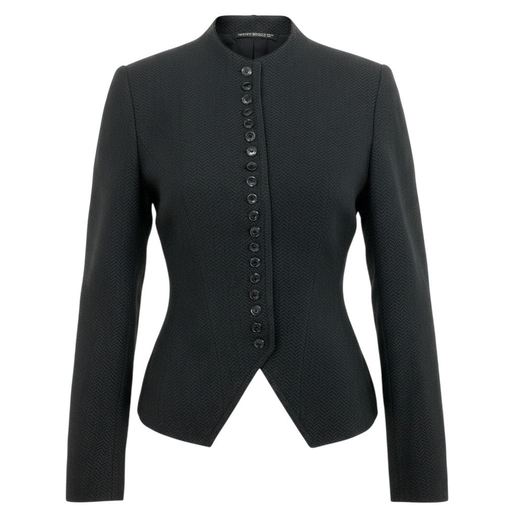 Ah6 yohji yamamoto ヨウジヤマモト femme 1998年 ランウェイ着 ノーカラージャケット  FJ-J08-261 XS ブラック レーヨン リネンu02t
