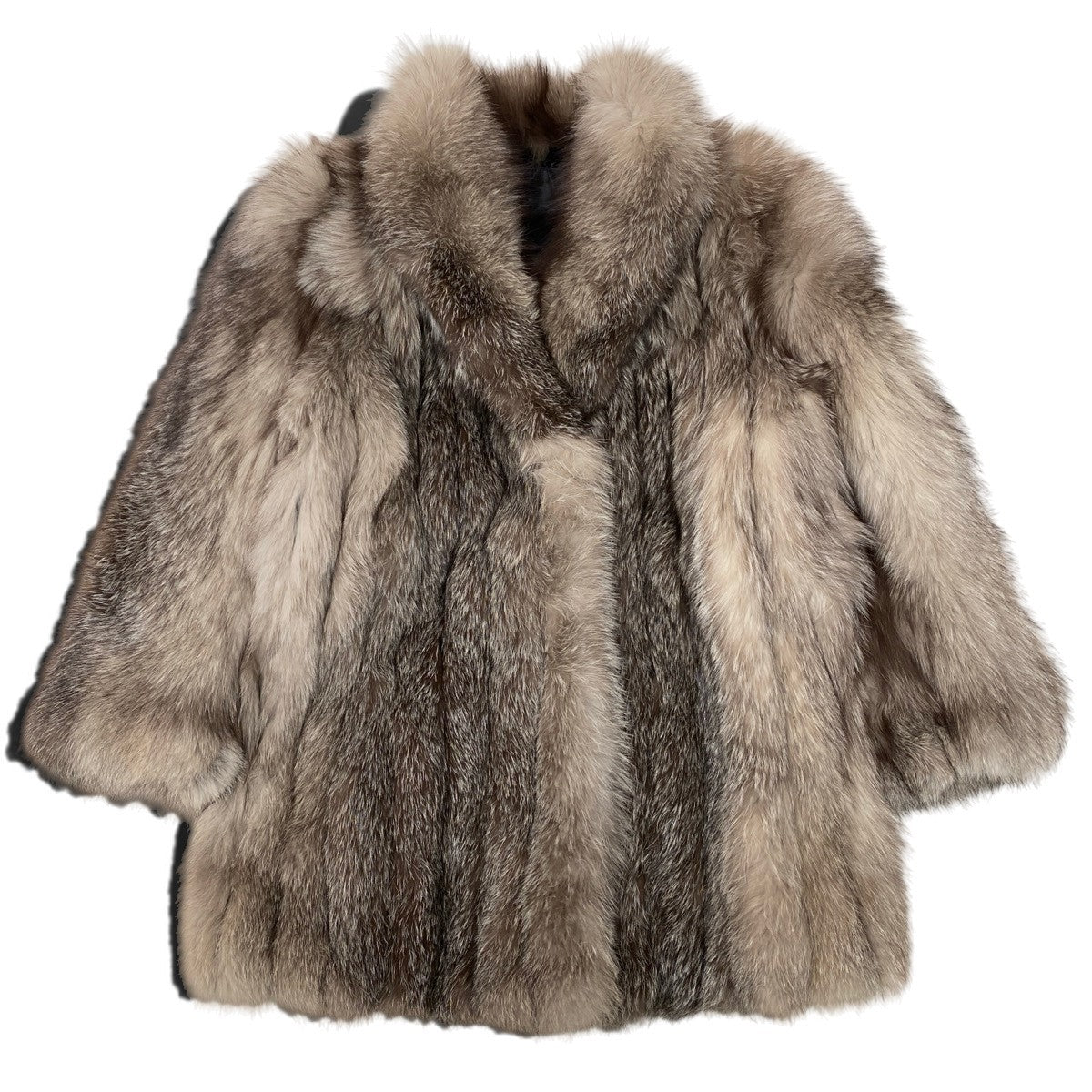 15h19 シルバーフォックス 肉厚 ロングコート サイズF 茶系 本毛皮 Silver Fox Fur Coat リアルファーt18r