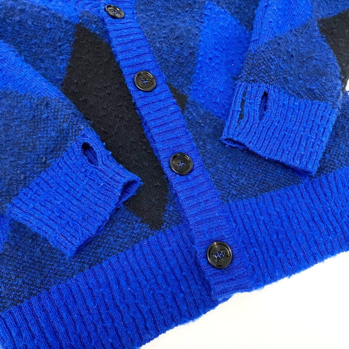 Ia16 BURBERRY バーバリー Argyle Check EKD カーディガン サイズS ブルー アーガイルチェックt18r