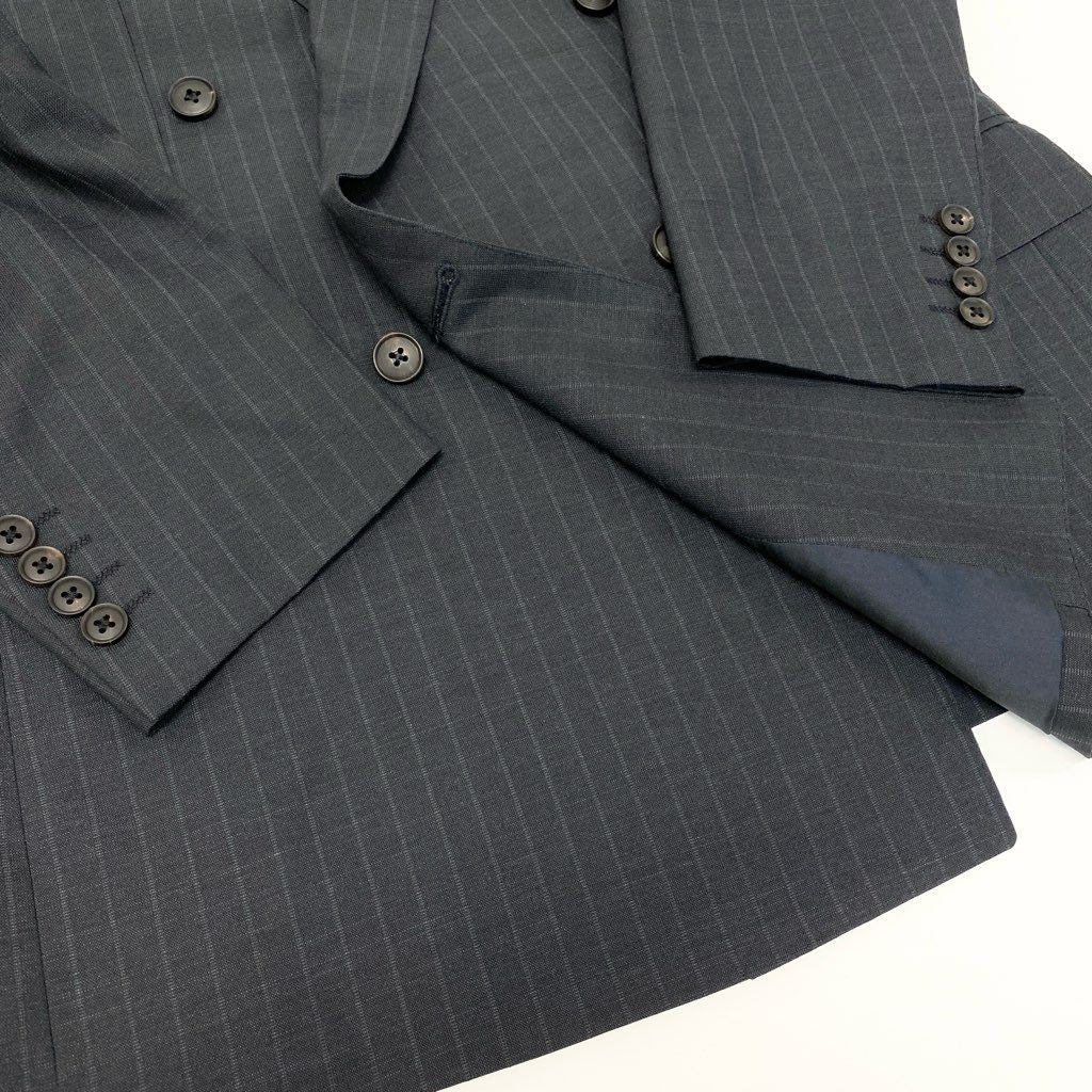 16a27 BURBERRY LONDON バーバリーロンドン スーツセットアップ テーラードジャケット スラックスパンツ ストライプ リネン混 94-84-165 AB4 ネイビー メンズ 男性用o07t