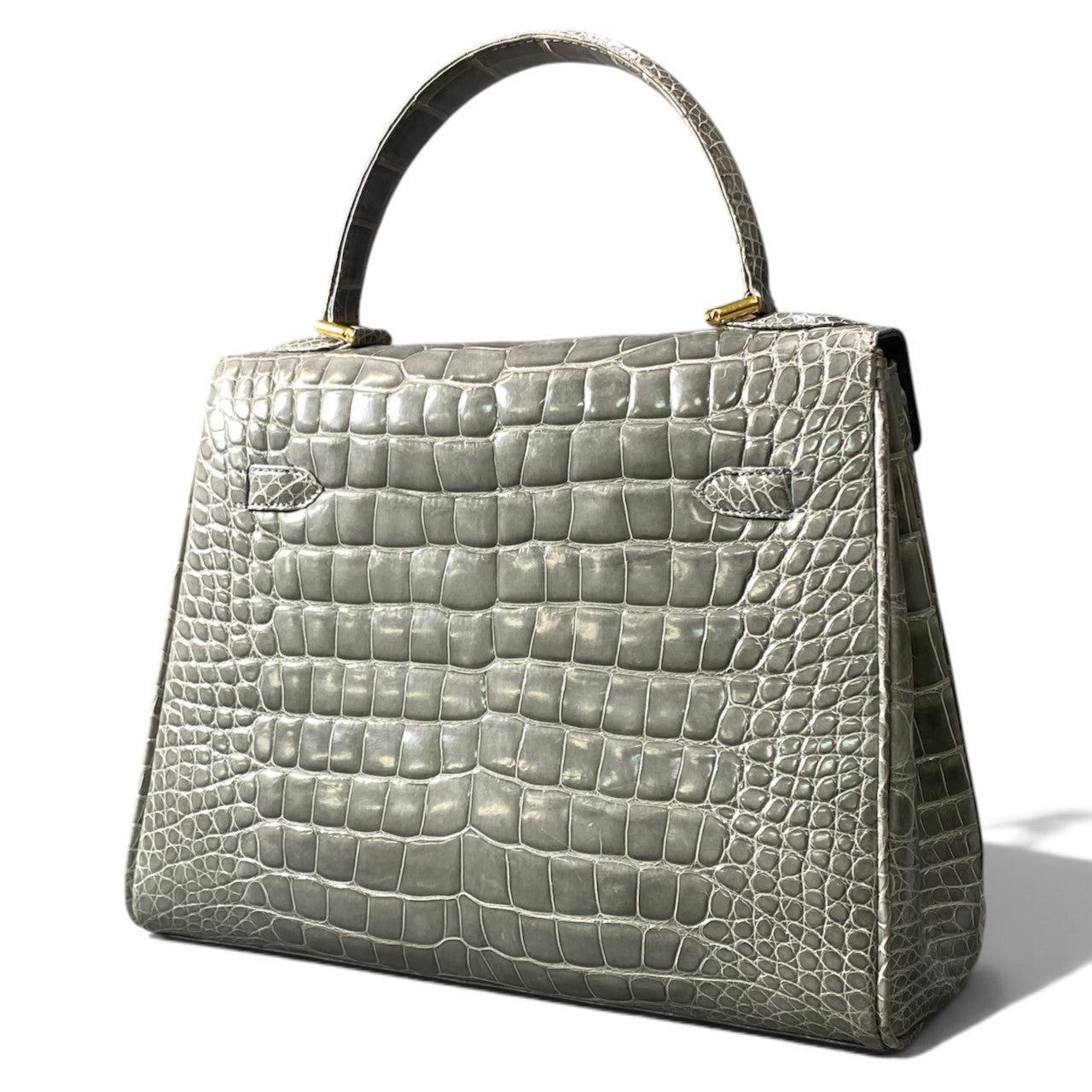 h21 GENUINE CROCODILE SKIN ワニ革 クロコダイル ハンドバッグ グレー レザー レディース 女性用k02i