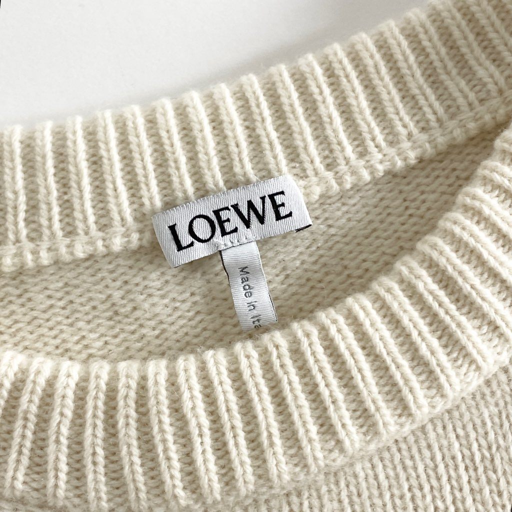 50h11 LOEWE ロエベ ポンポン ロゴ刺繍 クルーネック 長袖 ニット セーター D3299690CO XSサイズ クリーム ウール