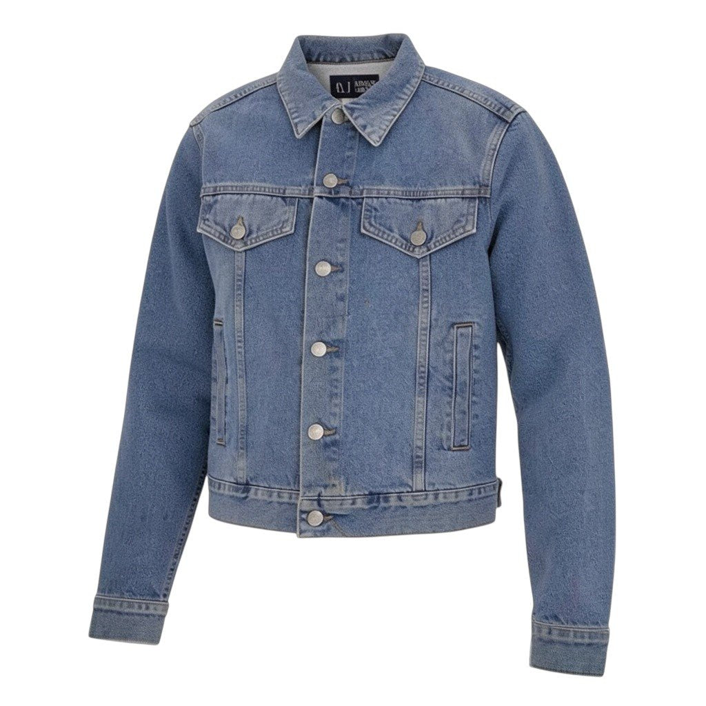 67j5 ARMANI JEANS アルマーニジーンズ 90's アーカイブ デニムジャケット メタルボタン イタリア製 50サイズ インディゴ コットン100％ メンズ 男性用u02t