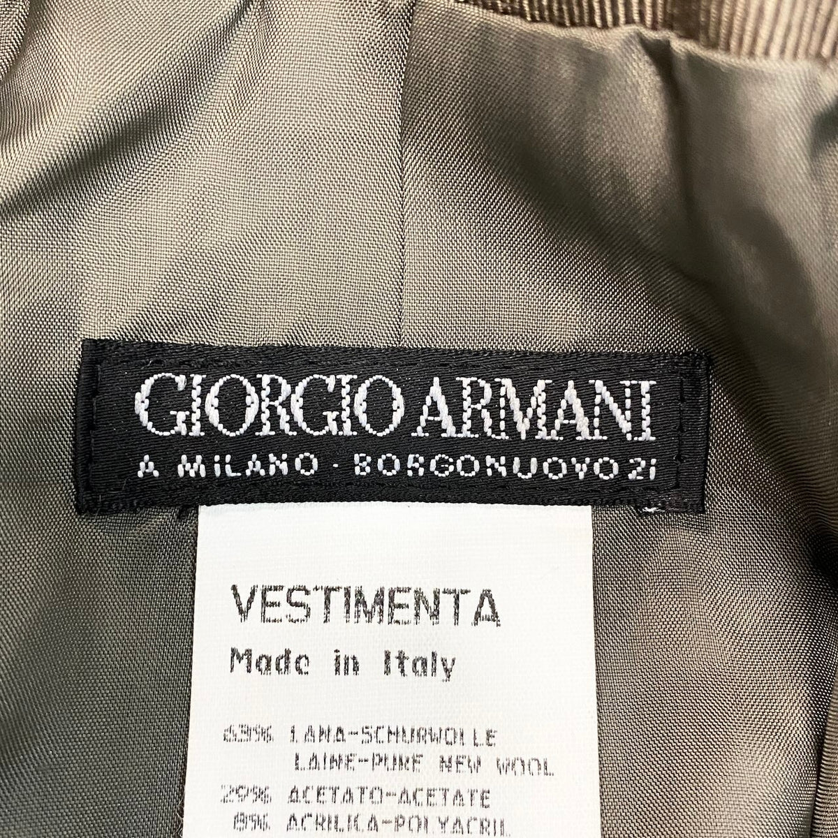 57j22 GIORGIO ARMANI ジョルジオアルマーニ ジャガード ノーカラージャケット スカート セットアップ イタリア製 40 カーキ系 ウール レディースo07t