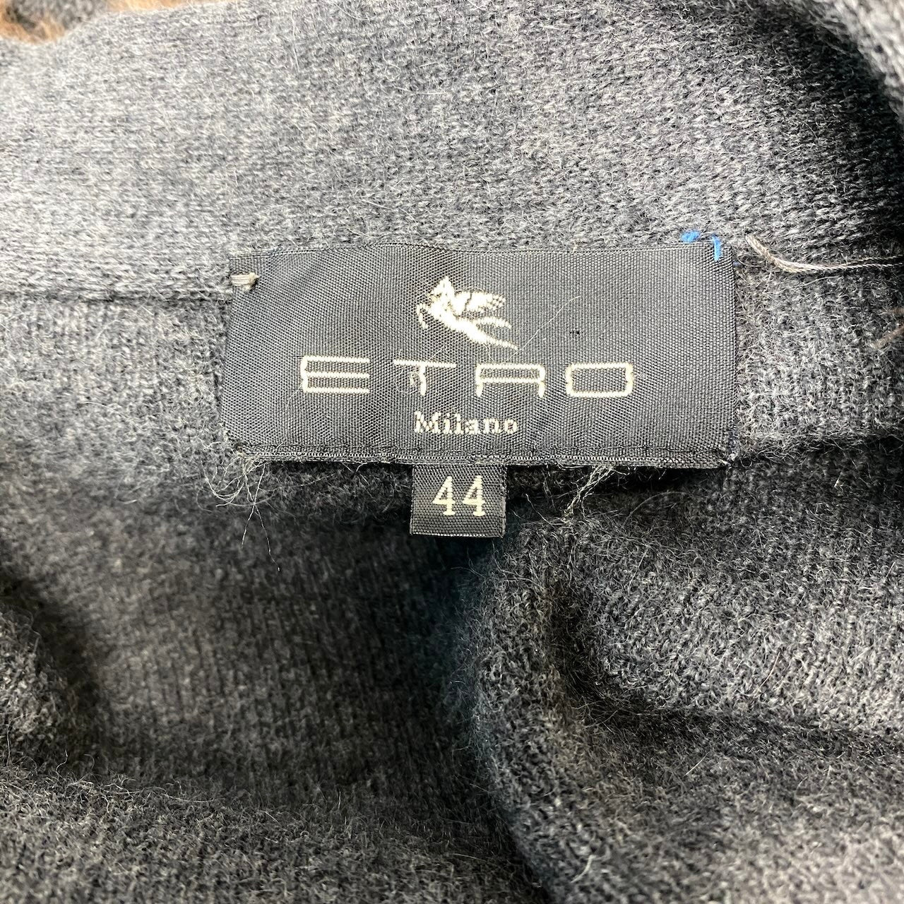 40f15 ETRO エトロ ウールニット カーディガン ミンクファー ゴールド刺繍 イタリア製 サイズ44 グレー レディース 女性用u02t