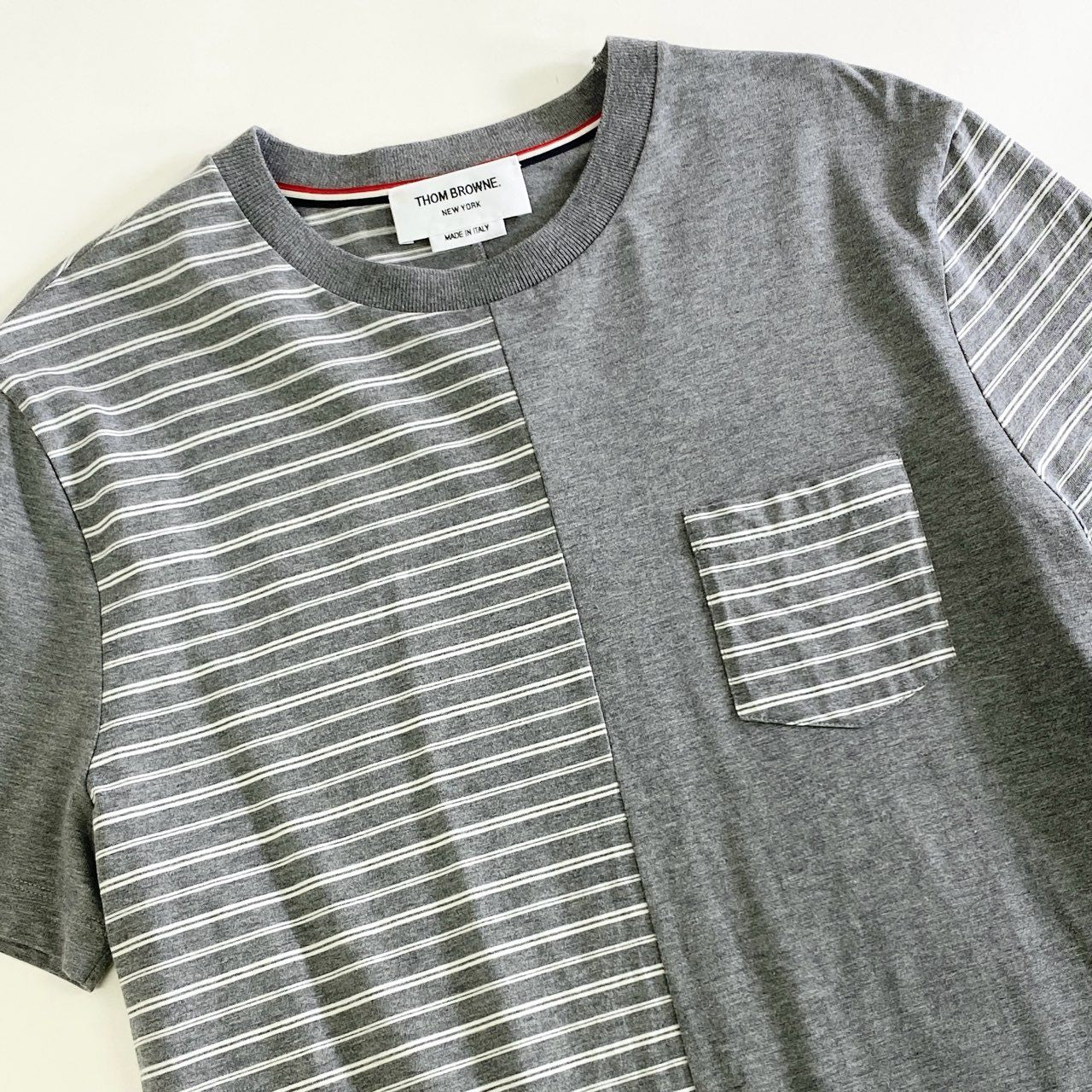 52k9 《備品》 THOM BROWNE トムブラウン ハーフボーダー Tシャツ 3 グレー カットソー イタリア製 トリコロール