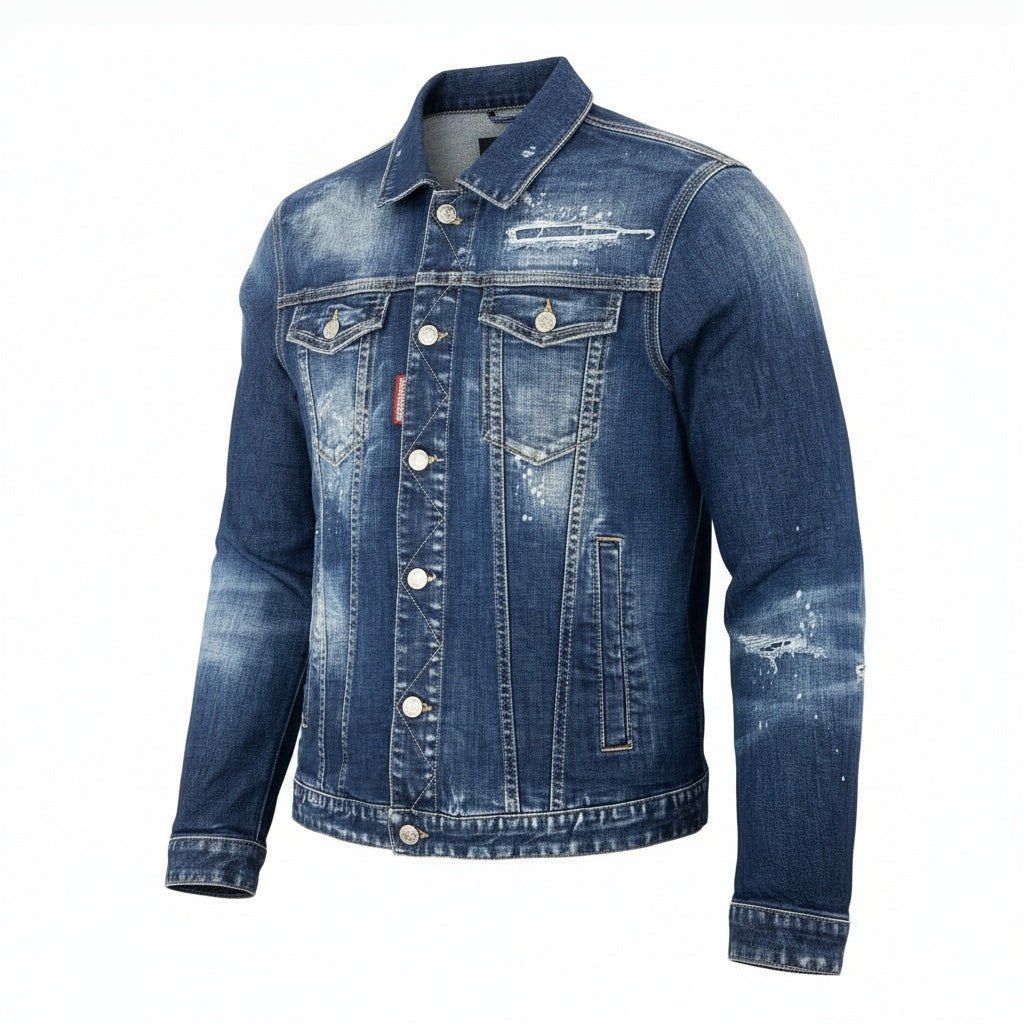 14a15 DSQUARED2 ディースクエアード イタリア製 DAN JEAN JACKET デニムジャケット ダメージ ペイント加工 メンズ 紳士服 S74AM1027 / S30342 46 インディゴブルーu02t