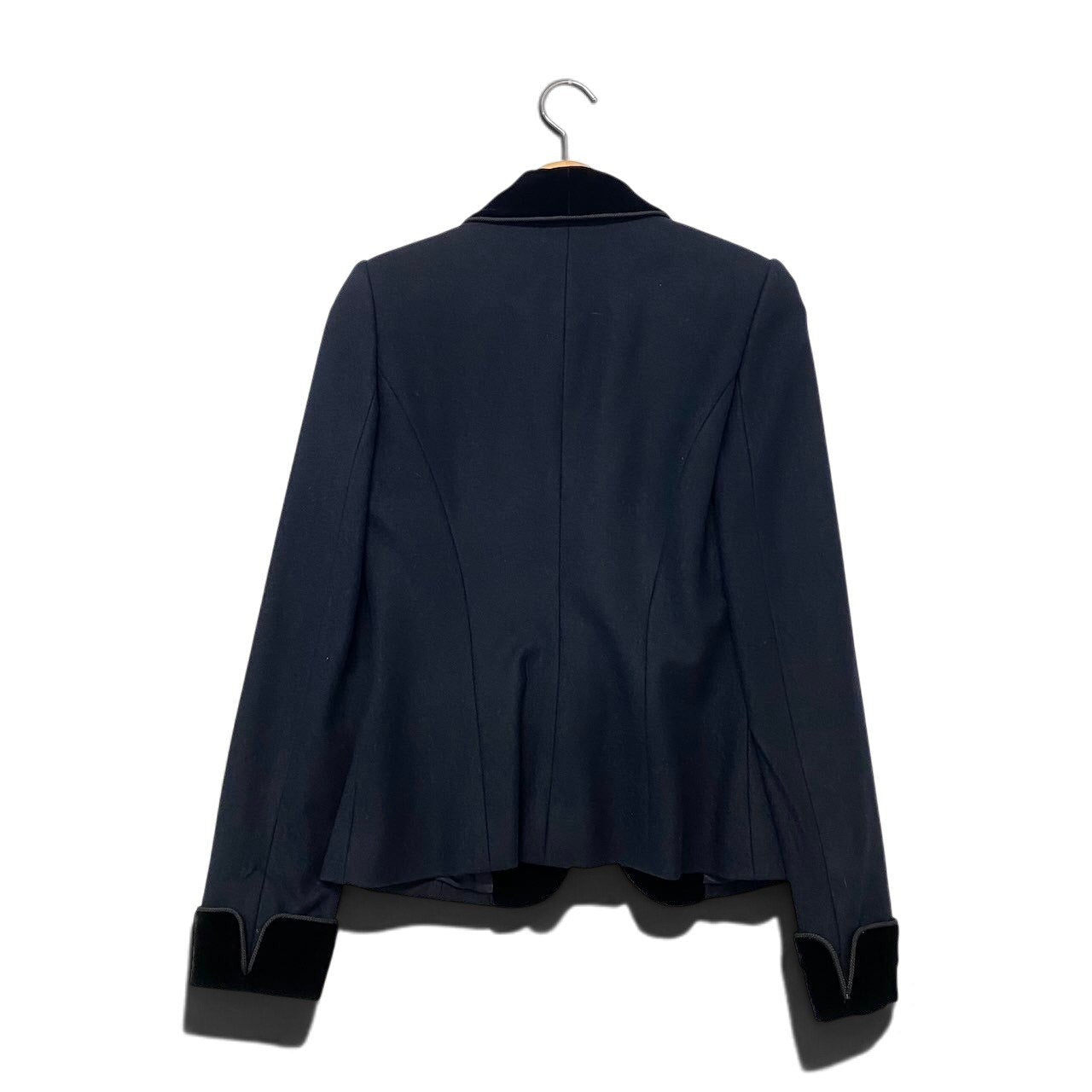 1h16 【美品】 RALPH LAUREN ラルフローレン ショールカラージャケット ベロア切替  サイズ2 ブラック レディース 女性用u02t