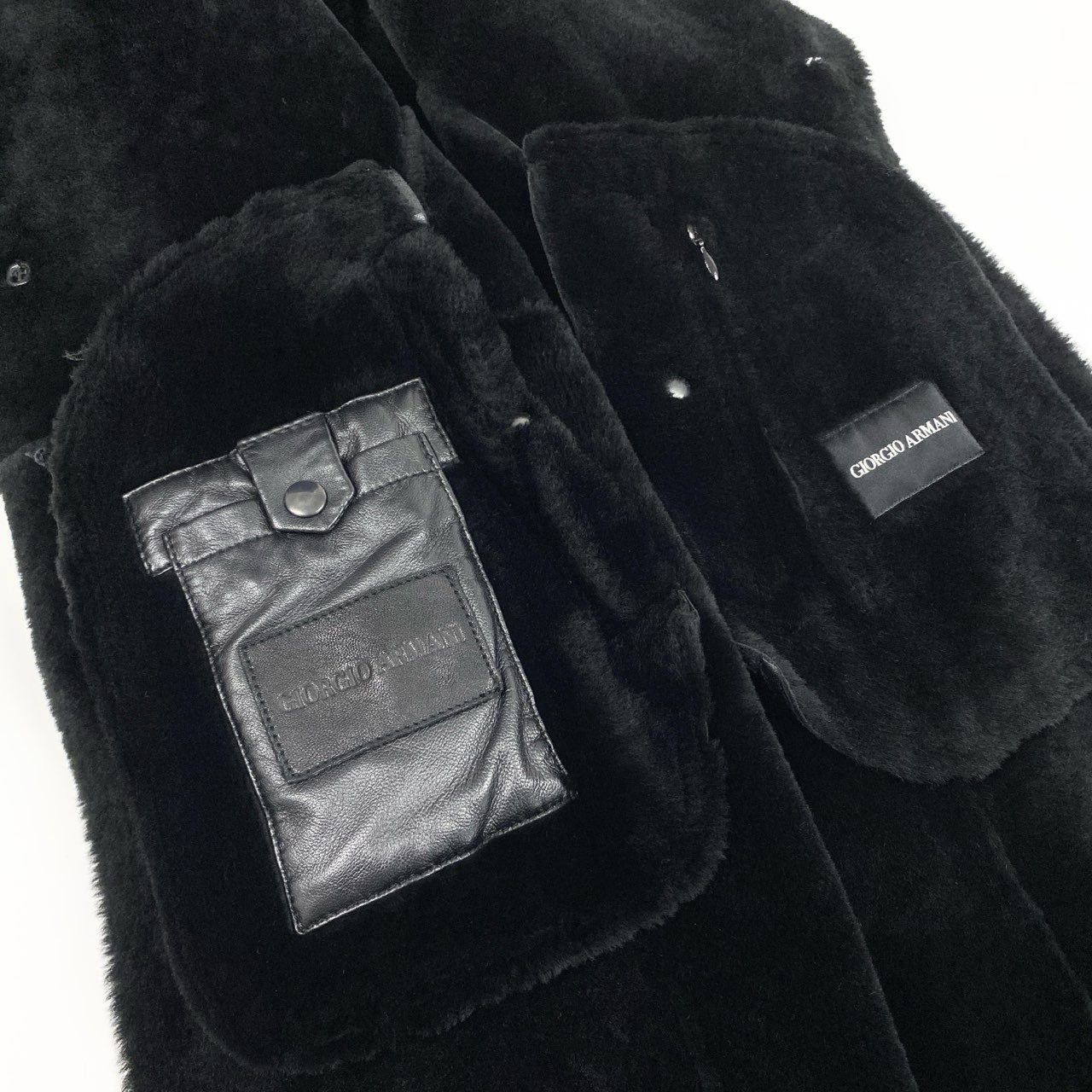 48a19 GIORGIO ARMANI ジョルジオアルマーニ ムートンコート レザーコート サイズ46 ブラック ムートンレザー メンズ 男性用 アウターk02i