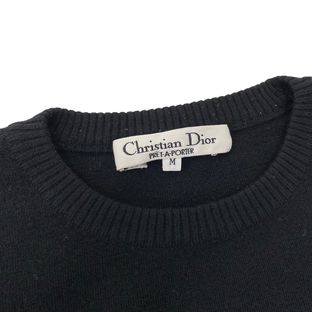 84g15 Christian Dior クリスチャンディオール ロゴ刺繍 ニット セーター トップス M ブラック ウール レディースu02t