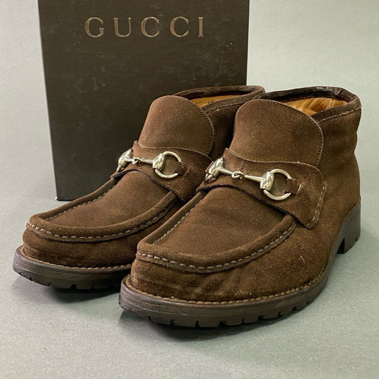 3c3 GUCCI  グッチ ホースビット チャッカブーツ ショートブーツ スエードレザー イタリア製 箱付き メンズ 紳士靴 40 ブラウン 本革