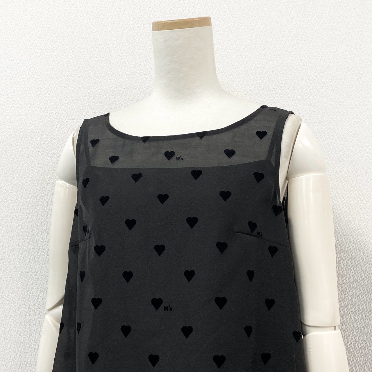 17f30 《極美品》 M’S GRACY エムズグレイシー カタログ掲載 ハートフロッキー チュールワンピース ノースリーブワンピース ドレスワンピース IT-411117 サイズ38 ブラック ポリエステル100％ レディース 女性用