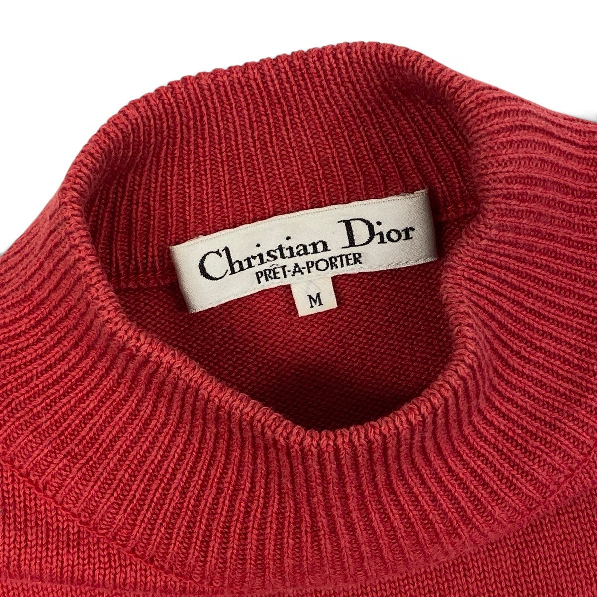i4 Christian Dior クリスチャンディオール ハイネック ニットセーター ロゴ刺繍 サイズM レッド コットン シルク レディースo07t