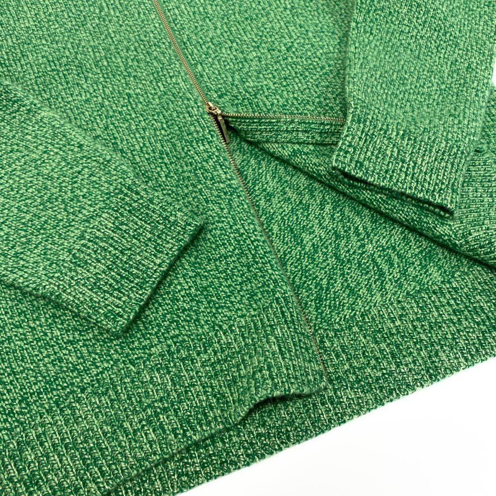 79a16 【美品】 BALLANTYNE バランタイン ニットカーディガン ダブルジップ ハイネック 42 グリーン カシミヤ100％ レディース 女性用u02t