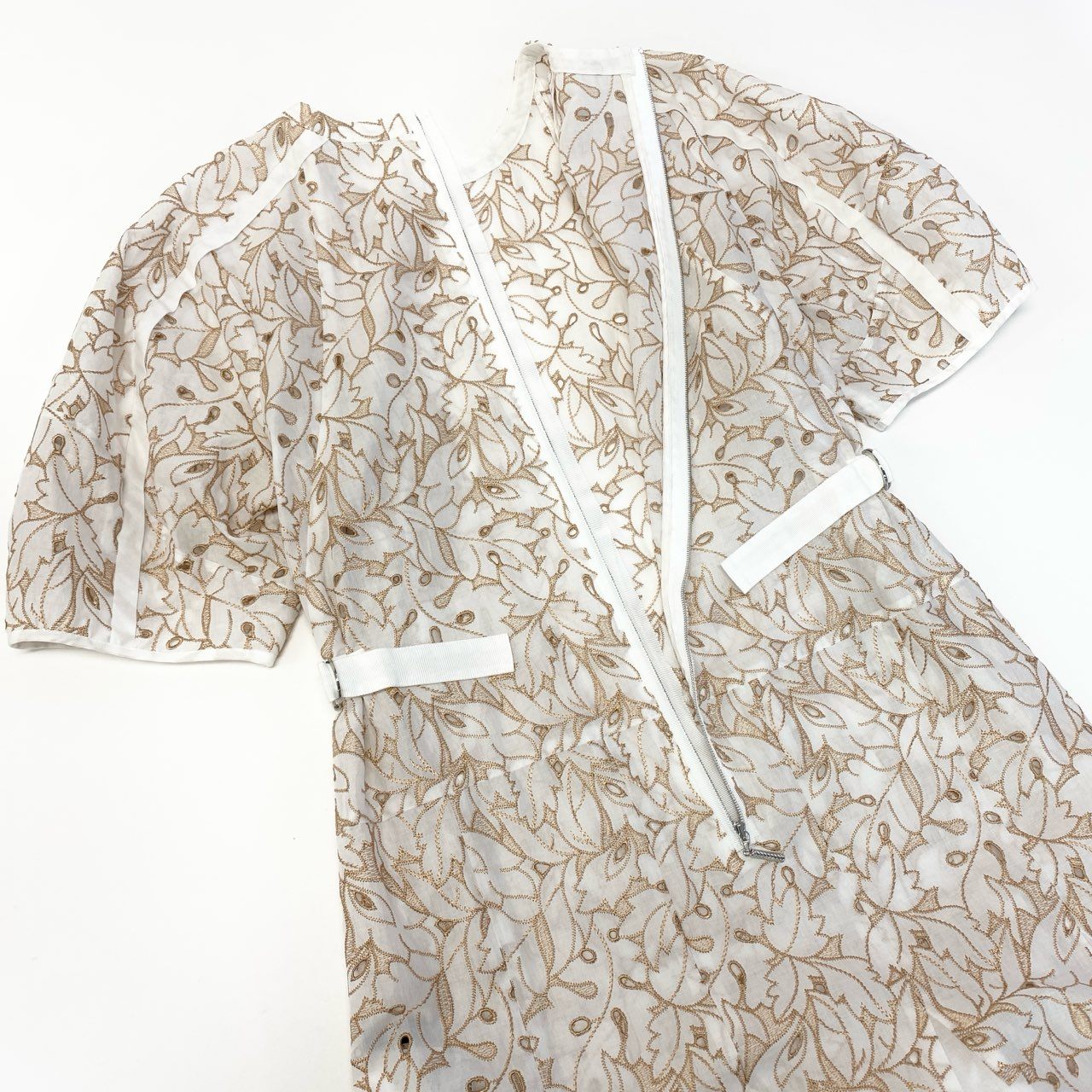 72a28【定価17.6万】MORABITO モラビト 総刺繍 ペチコート付き ロングワンピース 半袖ワンピース サイズ38 ホワイト レディース 女性用k02i