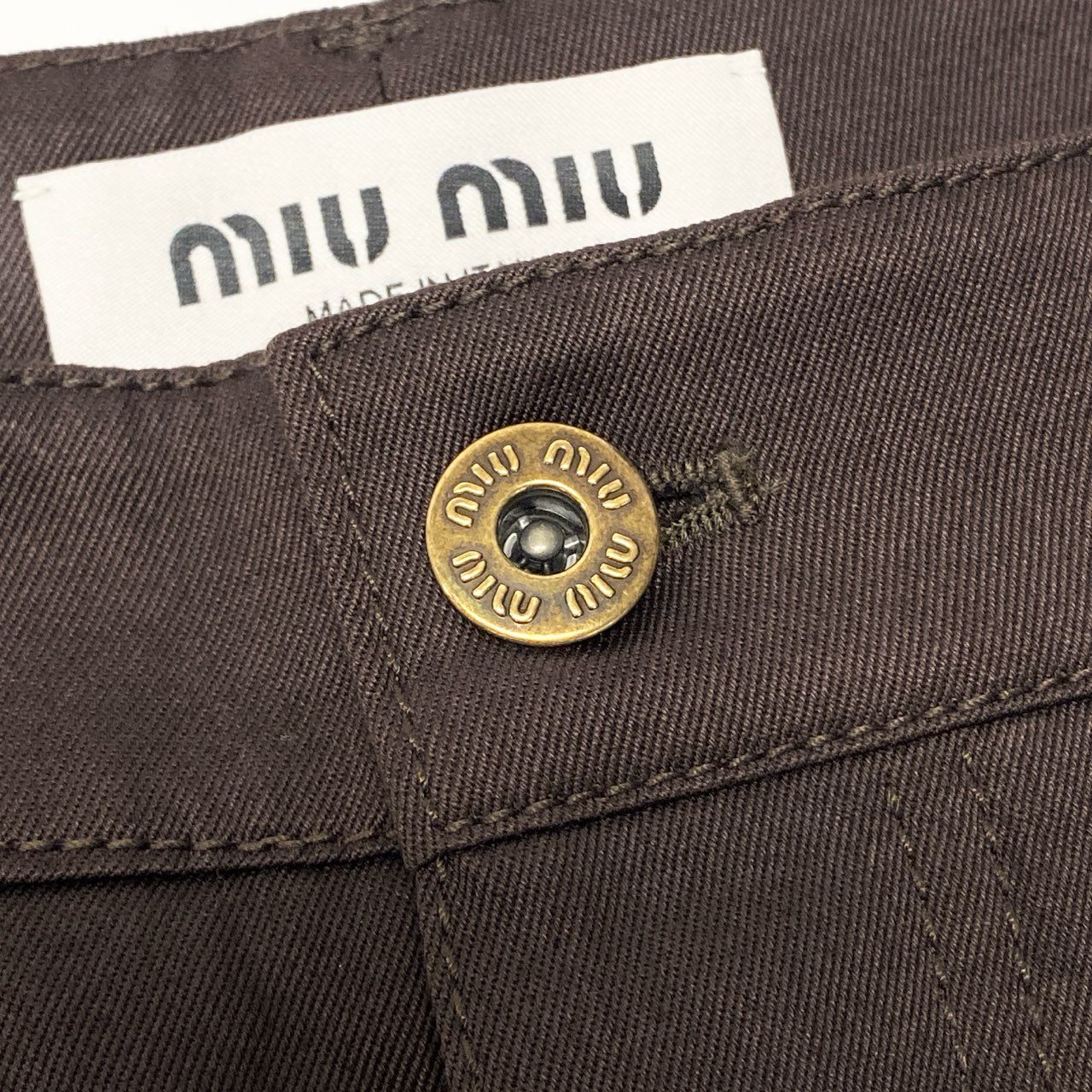 53b22 miu miu ミュウミュウ イタリヤ製 ロゴ刺繍 パンツ ボトムス MP1802 S000 1UPX 36 ブラウン コットン レディースk02i