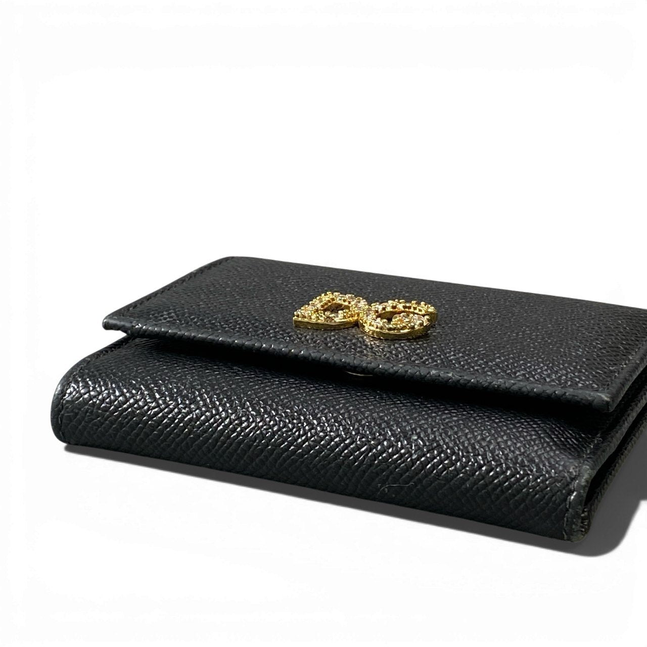 a6 DOLCE&GABBANA ドルチェアンドガッパーナ 三つ折り財布 ウォレット DGロゴ ラインストーン ブラック レザー 本革 レディースk02i