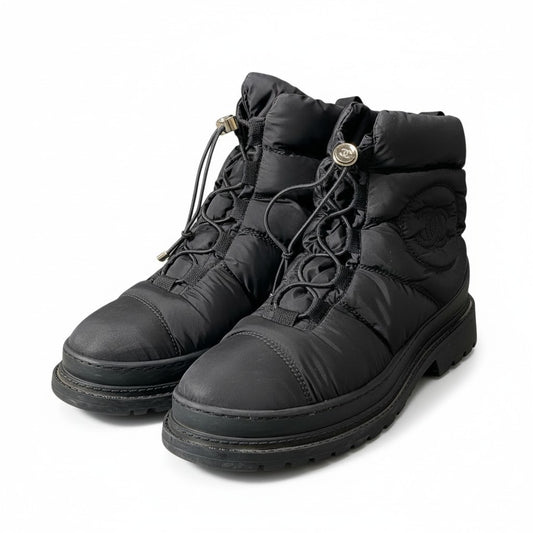d13 CHANEL シャネル ココマーク スノーブーツ サイズ37 ブラック CC Snow Boots シューズ 箱 保存袋有t18r
