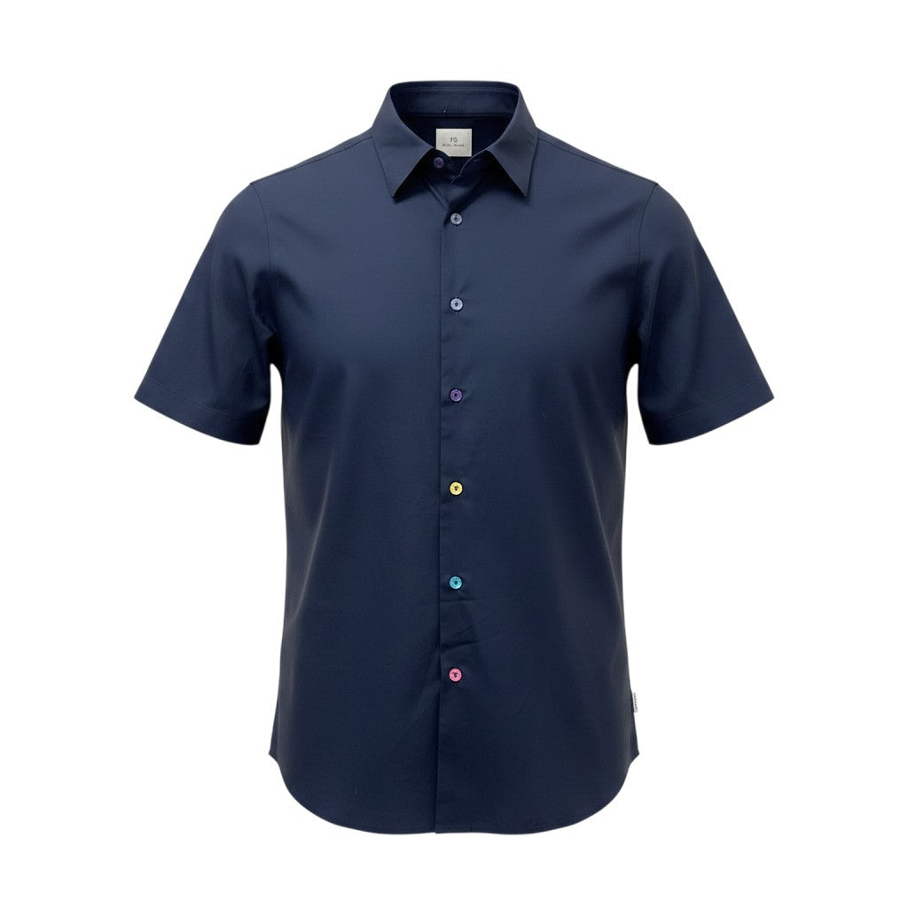 80e14【美品】Paul Smith ポールスミス 半袖シャツ コットンシャツ トップス Lサイズ ネイビー コットン100％ メンズ 男性用u02t