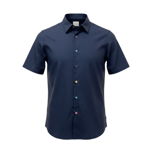 80e14【美品】Paul Smith ポールスミス 半袖シャツ コットンシャツ トップス Lサイズ ネイビー コットン100％ メンズ 男性用u02t