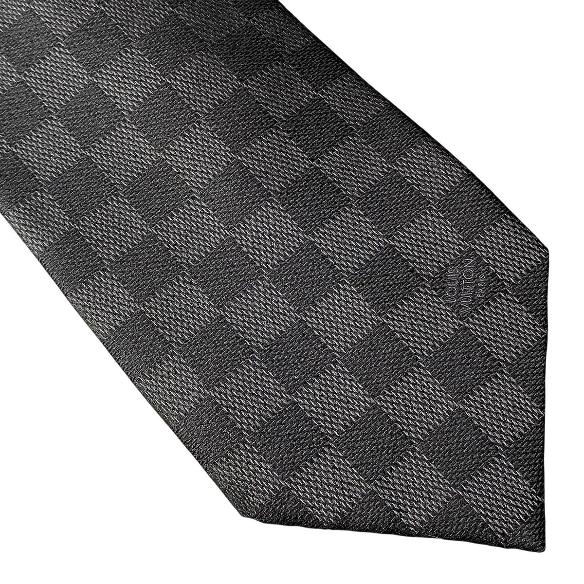 j19 《美品》 LOUIS VUITTON ルイヴィトン ダミエ ネクタイ ブラック シルク100 メンズ 小物u02t