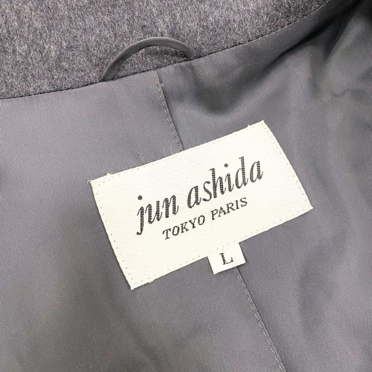 4k23 jun ashida ジュンアシダ ステンカラーコート ロングコート ダブルブレスト オリラグ混 レディース 女性用 L ダークグレーu02t