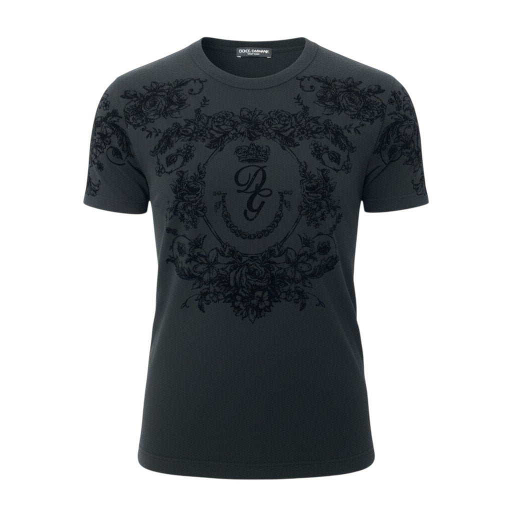 14c3 DOLCE&GABBANA ドルチェアンドガッバーナ 半袖Tシャツ フロックプリント バロック調 トップス G8KBAT/G7SPM 46サイズ ブラック コットン100％ メンズ 男性用o07t