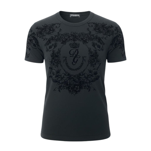 14c3 DOLCE&GABBANA ドルチェアンドガッバーナ 半袖Tシャツ フロックプリント バロック調 トップス G8KBAT/G7SPM 46サイズ ブラック コットン100％ メンズ 男性用o07t