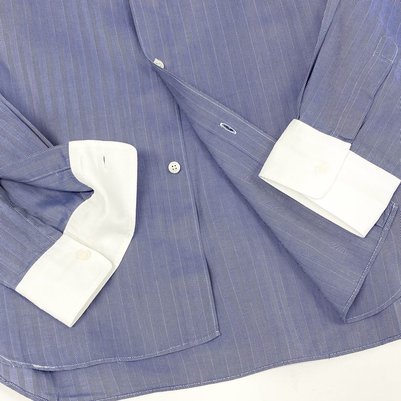 54g10 《美品》 COMME des GARCONS HOMME コムデギャルソンオム ヘリンボーン ワンポケ 長袖シャツ L ブルー トップス SHIRT AD2008