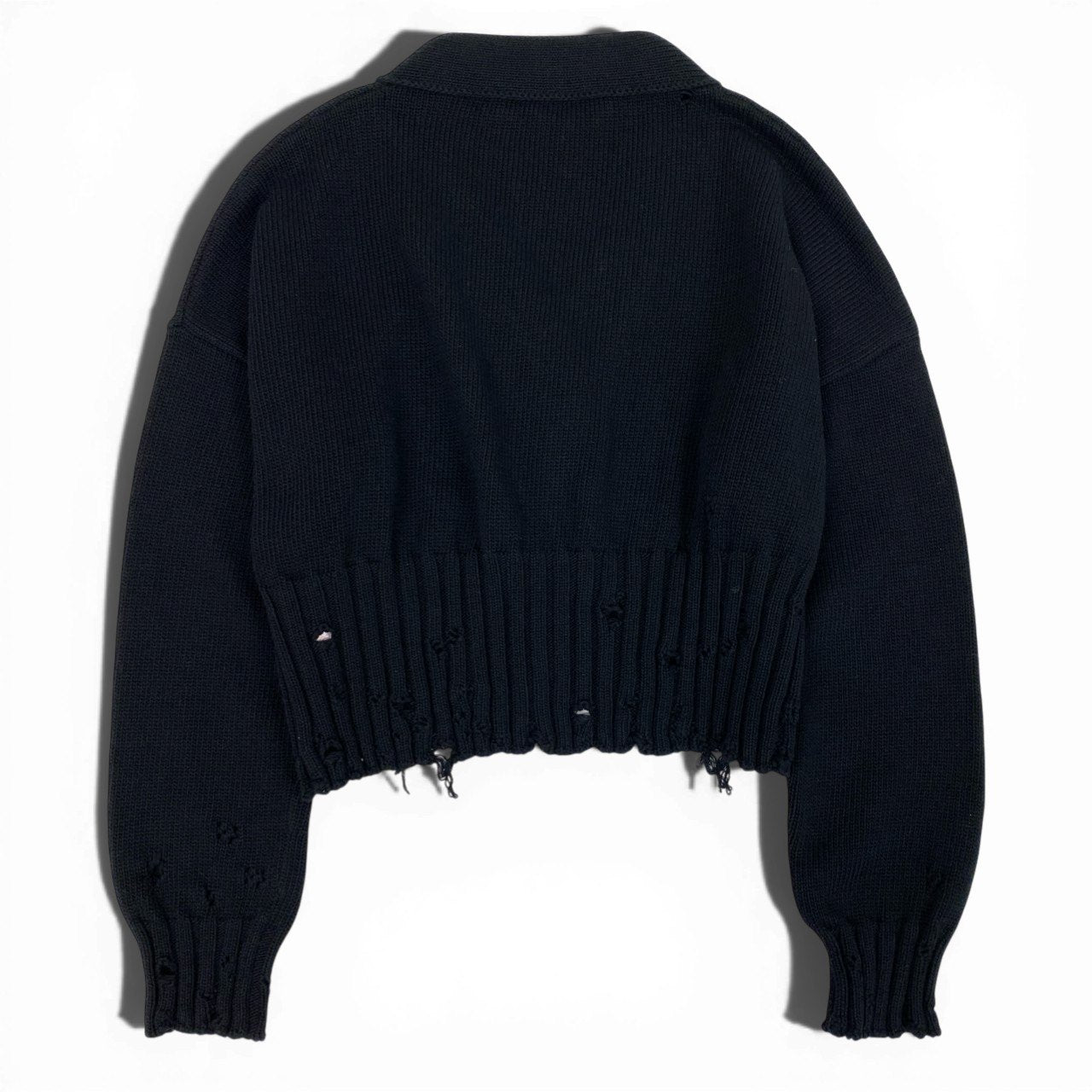 Ib19 【美品】 MARNI マルニ ダメージ クロップド カーディガン ニットカーディガン Vネック 刺繍ロゴ レディース 女性用 CDMD0223A2 UFC652 サイズ40 ブラック コットン100％t18r