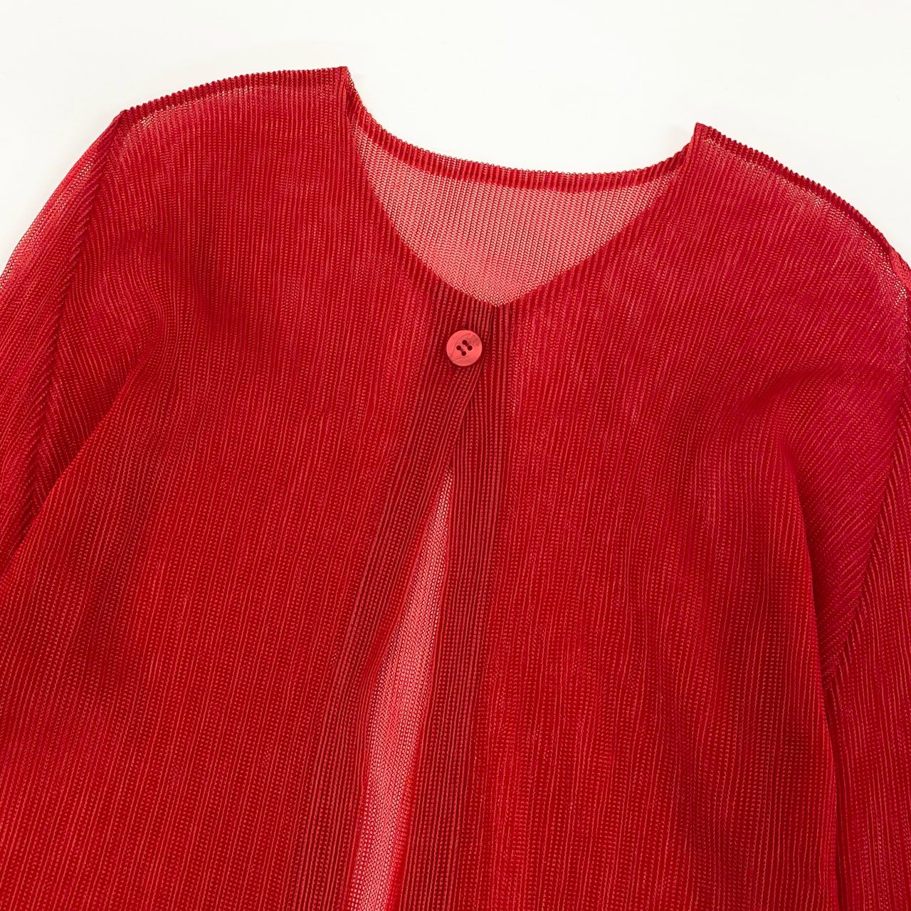 11f12 PLEATS PLEASE プリーツプリーズ 変形カーディガン ボレロカーディガン メッシュ生地 PP11-F0694 サイズ3 レッド ポリエステル100％ レディース 日本製