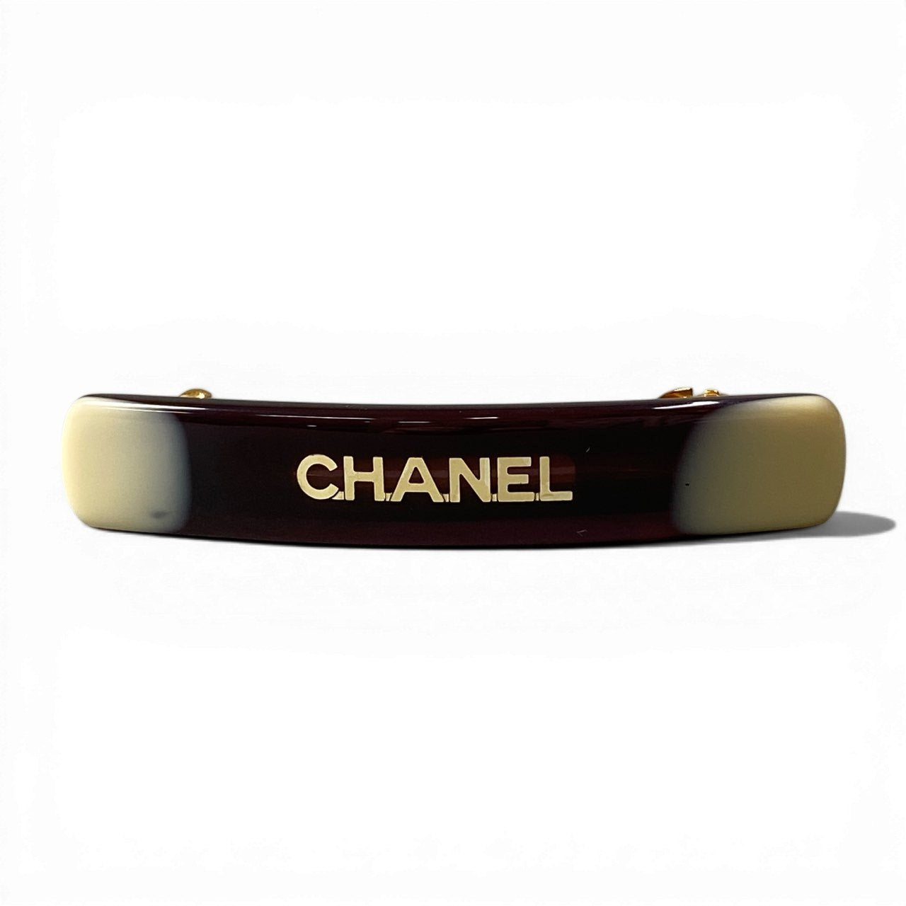 d9 【美品】 CHANEL シャネル 01A バレッタ ヘアクリップ バイカラー ゴールドロゴ ヴィンテージ ヘッドアクセサリー ボルドー系 レディースta1