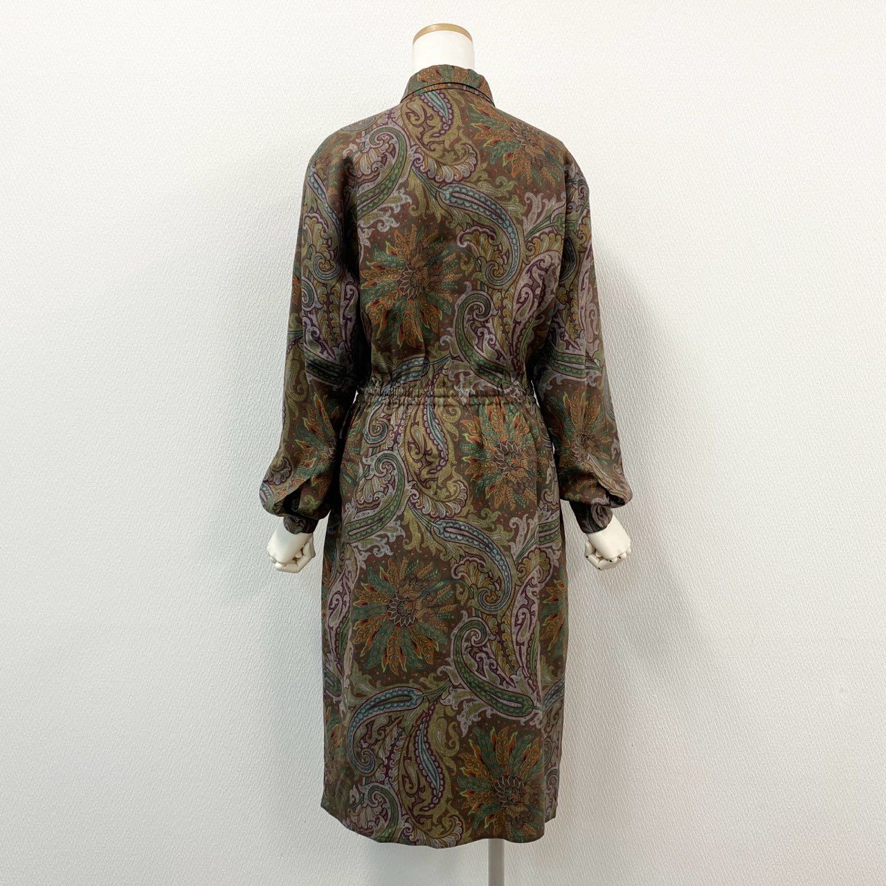 54g10 《美品》 ETRO エトロ ペイズリープリント レトロシャツワンピース 44 カーキ Vintage ヴィンテージ アンティークドレス