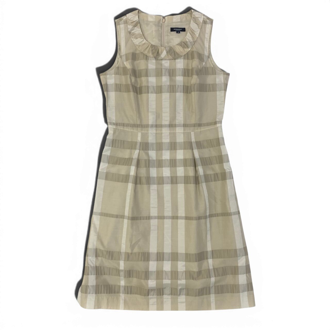 59d28 BURBERRY LONDON バーバリーロンドン ノースリーブワンピース 膝丈ワンピース チェック柄 シルクブレンド サイズ40 ベージュ系 レディース 女性用u02t