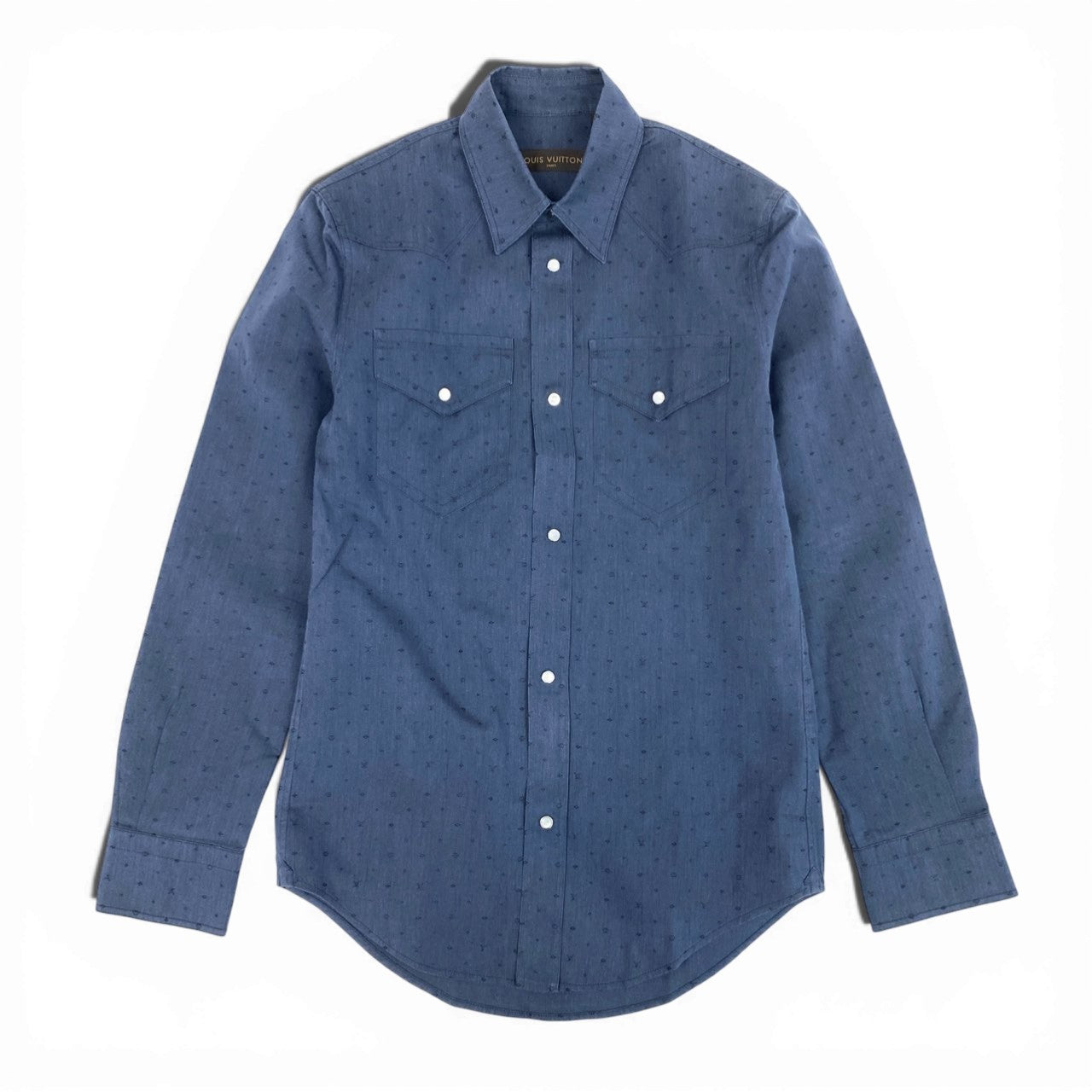51b12 LOUIS VUITTON ルイヴィトン ロングスリーブシャツ ウエスタンシャツ モノグラム スナップボタン XXSサイズ ネイビー メンズ 男性用u02t