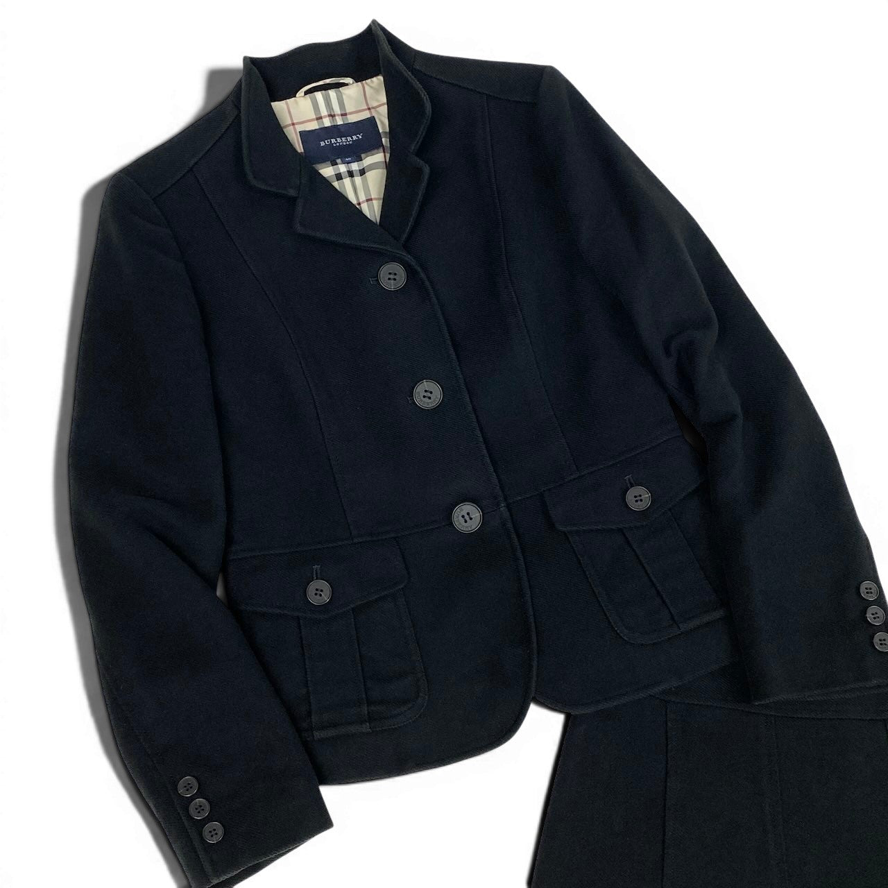 24e14 BURBERRY LONDON バーバリー ノバチェック セットアップ サイズ40 / 38 ブラック ジャケット スカート 日本製t18r