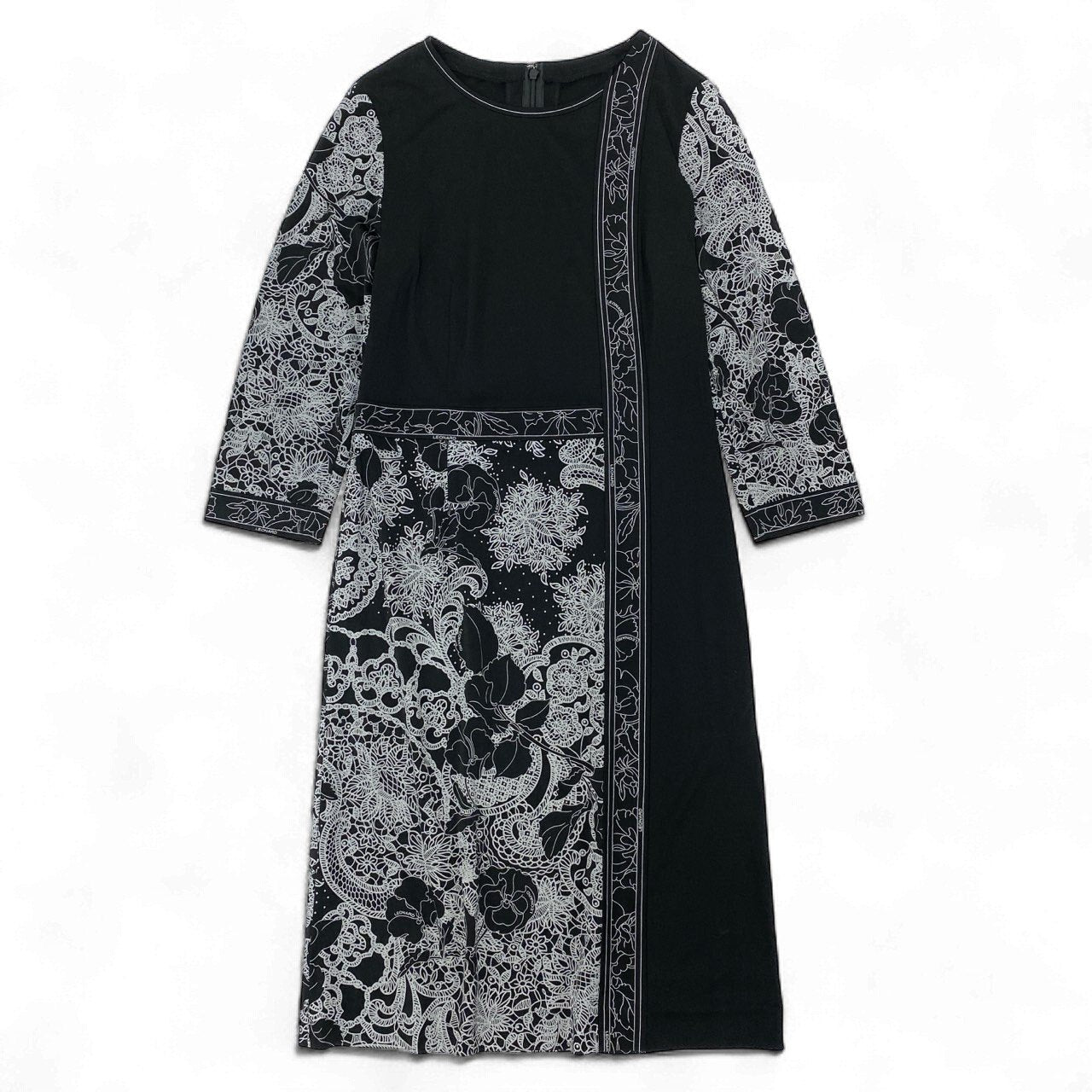 79k21 LEONARD FASHION レオナール 7分袖ワンピース 花柄プリント カンカン素材 レディース 女性用 0120803 36 ブラックu02t